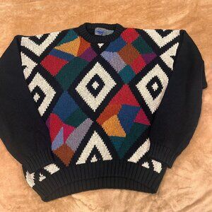 Men's Vintage Etchings Knit Sweater Grandpa Long Sleeve Multicolor size XL